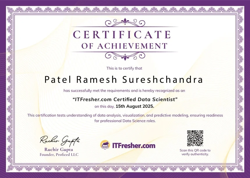Thumbnail image for ITC DataSci certification exam at ITFresher.com